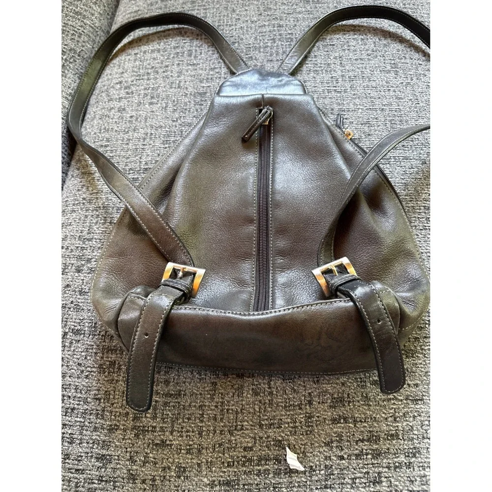 Tignanello Dark Brown Leather Sling Backpack Teardrop Triangle Bag Womens